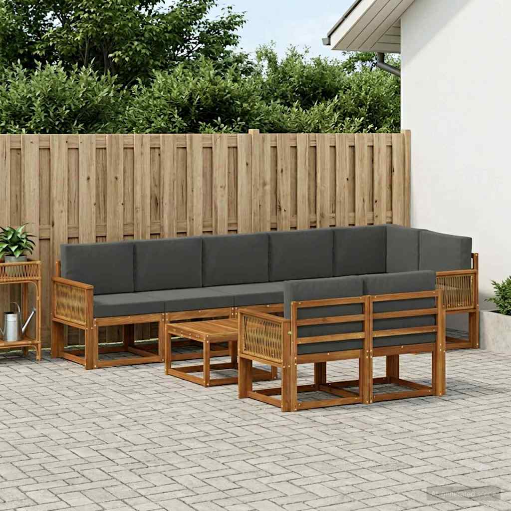 Buiten bankenset 9 pcs Natuurlijk en Antraciet Polyester is nu te koop bij PeponiXL, paradijselijk wonen!