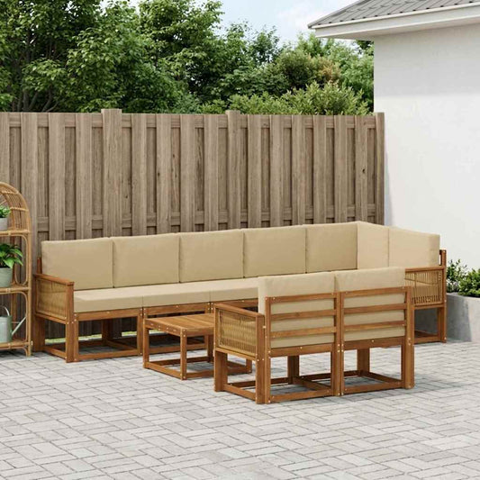 Buiten bankenset met kussen 9 pcs Natuurlijk en Beige Polyester is nu te koop bij PeponiXL, paradijselijk wonen!