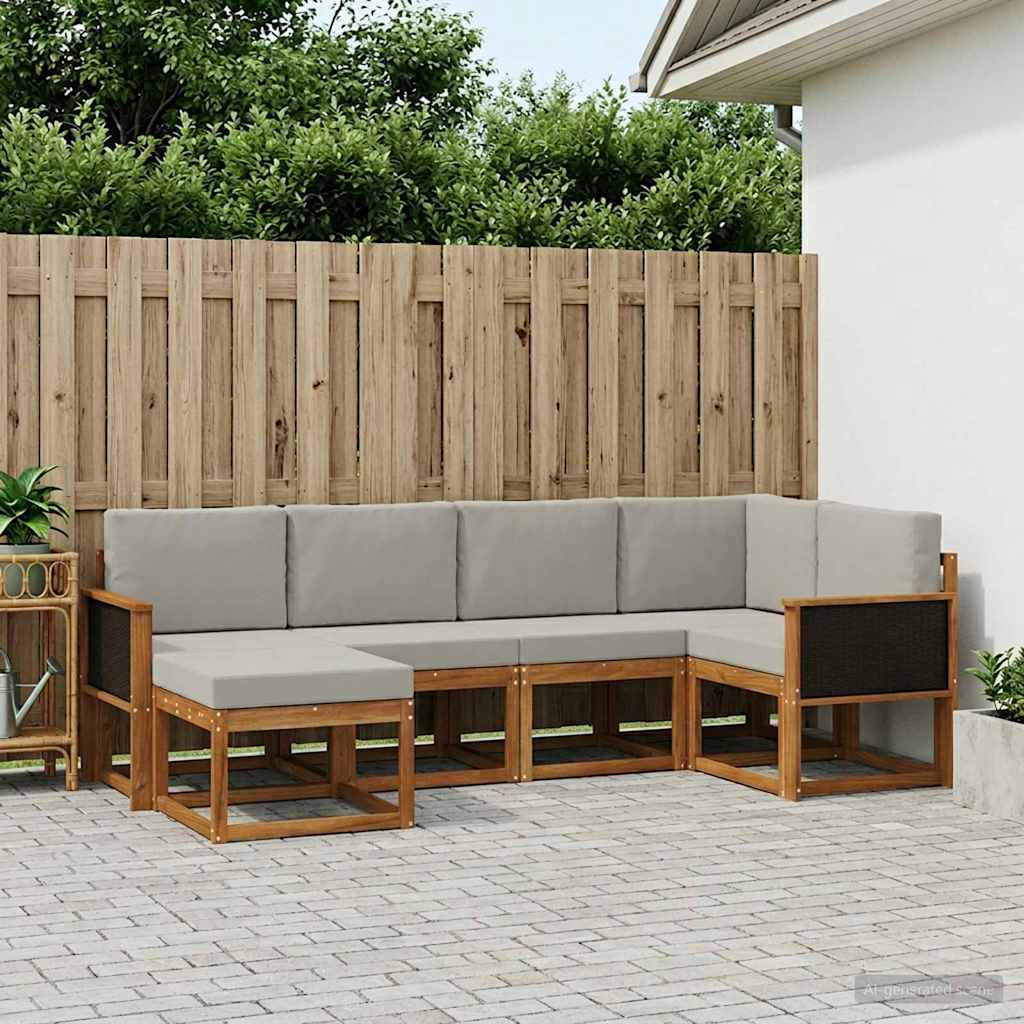 Buiten bankenset 6 pcs Naturel en lichtgrijs Massief Acaciahout is nu te koop bij PeponiXL, paradijselijk wonen!