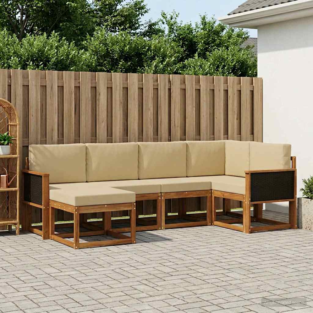 Buiten bankenset 6 pcs Natuurlijk en Beige Massief Acaciahout is nu te koop bij PeponiXL, paradijselijk wonen!