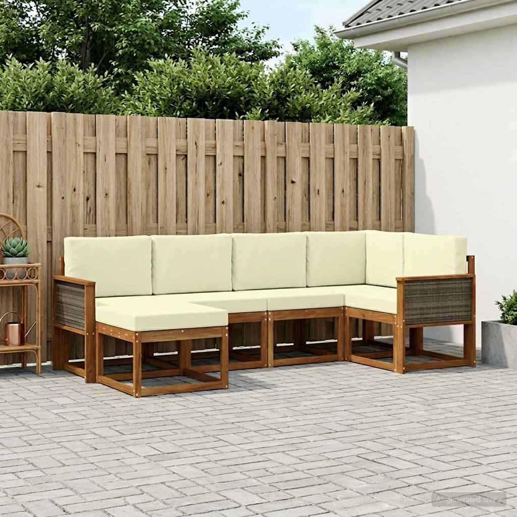 Buiten bankenset met kussen 6 pcs Natuurlijk en Crème Polyester is nu te koop bij PeponiXL, paradijselijk wonen!