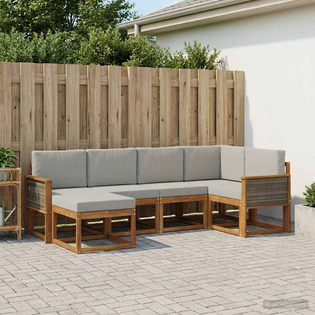 Buiten bankenset 6 pcs Naturel en lichtgrijs Polyester is nu te koop bij PeponiXL, paradijselijk wonen!