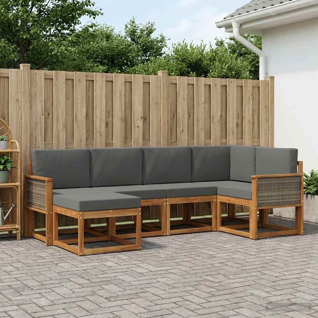 Buiten bankenset 6 pcs Natuurlijk en Antraciet Polyester is nu te koop bij PeponiXL, paradijselijk wonen!