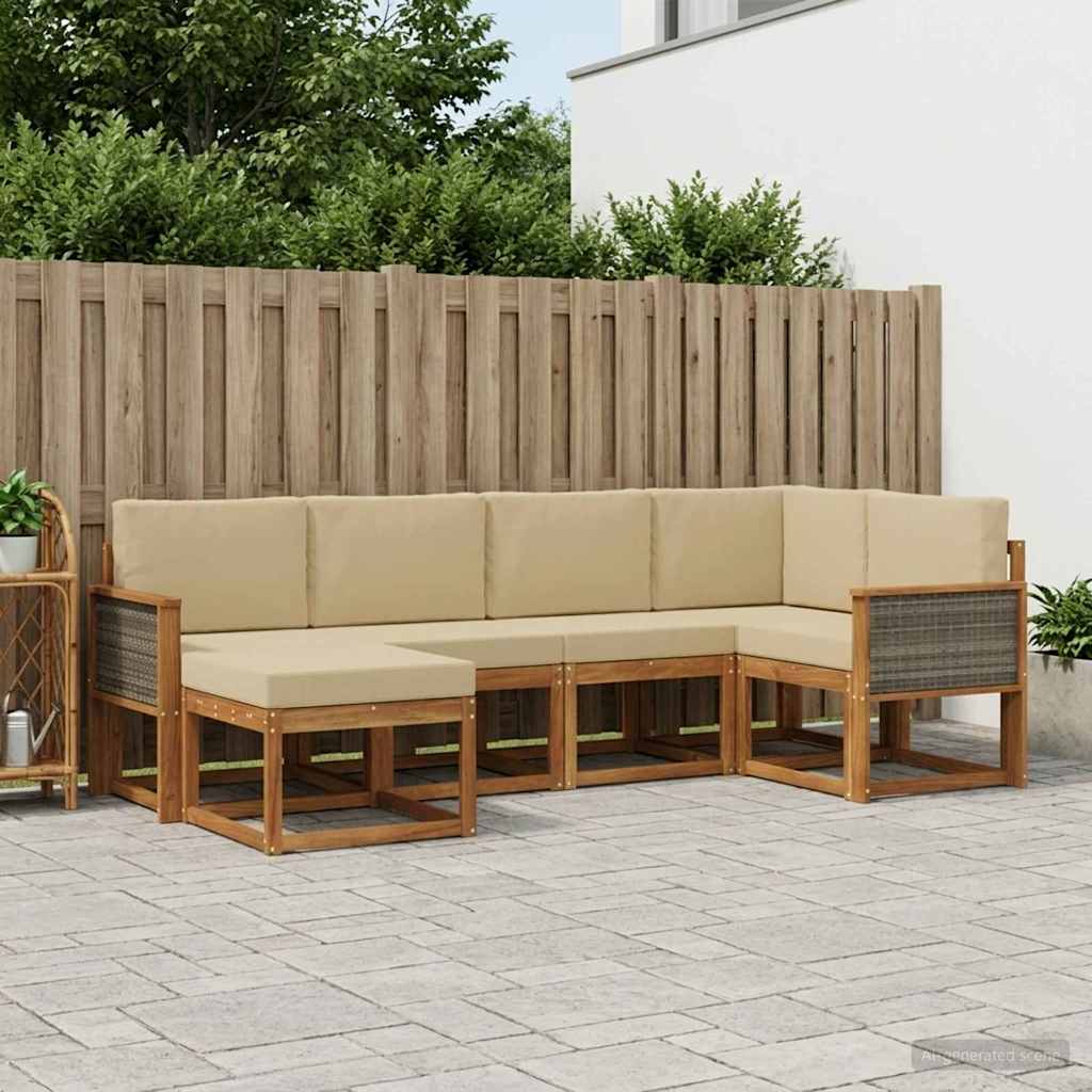 Buiten bankenset met kussen 6 pcs Natuurlijk en Beige Polyester is nu te koop bij PeponiXL, paradijselijk wonen!