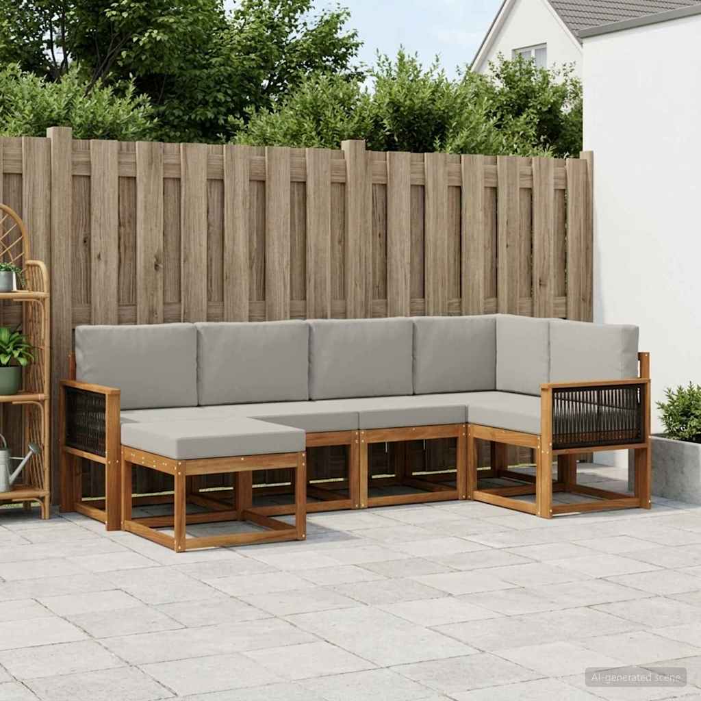 Buiten bankenset 6 pcs Naturel en lichtgrijs Massief Acaciahout is nu te koop bij PeponiXL, paradijselijk wonen!