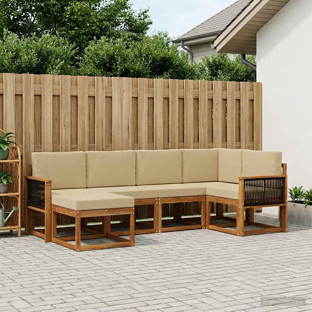 Buiten bankenset 6 pcs Natuurlijk en Beige Massief Acaciahout is nu te koop bij PeponiXL, paradijselijk wonen!