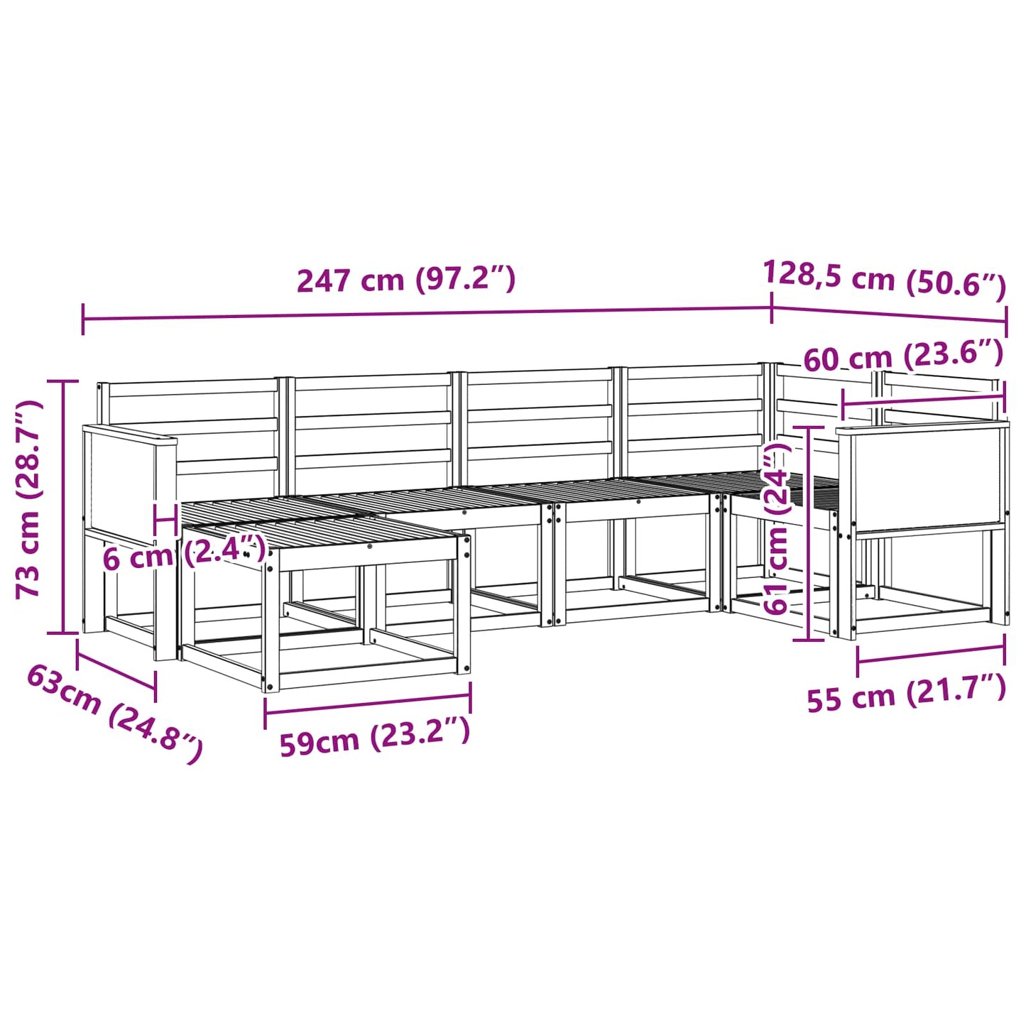 Buiten bankenset 6 pcs Naturel Massief Acaciahout is nu te koop bij PeponiXL, paradijselijk wonen!