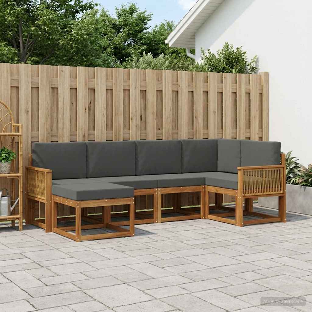 Buiten bankenset 6 pcs Natuurlijk en Antraciet Polyester is nu te koop bij PeponiXL, paradijselijk wonen!