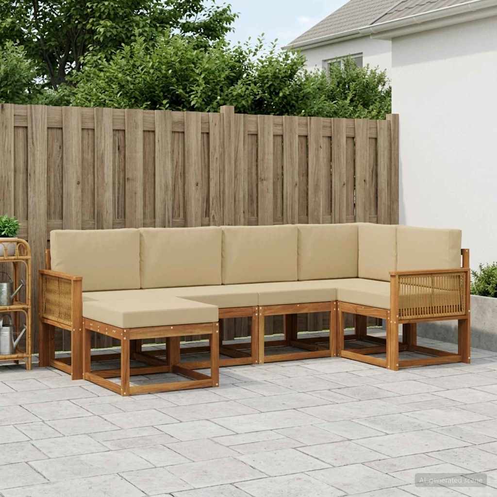 Buiten bankenset met kussen 6 pcs Natuurlijk en Beige Polyester is nu te koop bij PeponiXL, paradijselijk wonen!