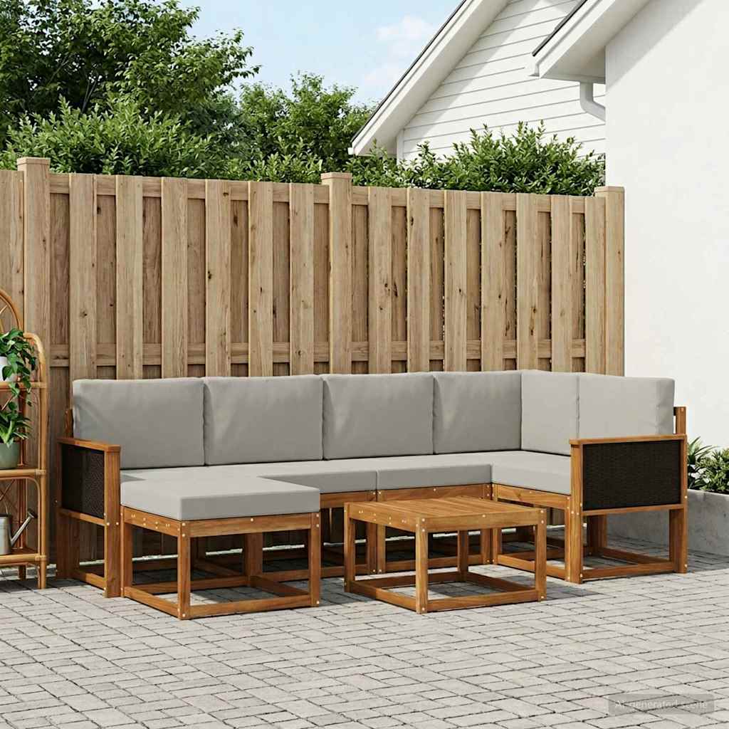 Buiten bankenset 7 pcs Naturel en lichtgrijs Massief Acaciahout is nu te koop bij PeponiXL, paradijselijk wonen!