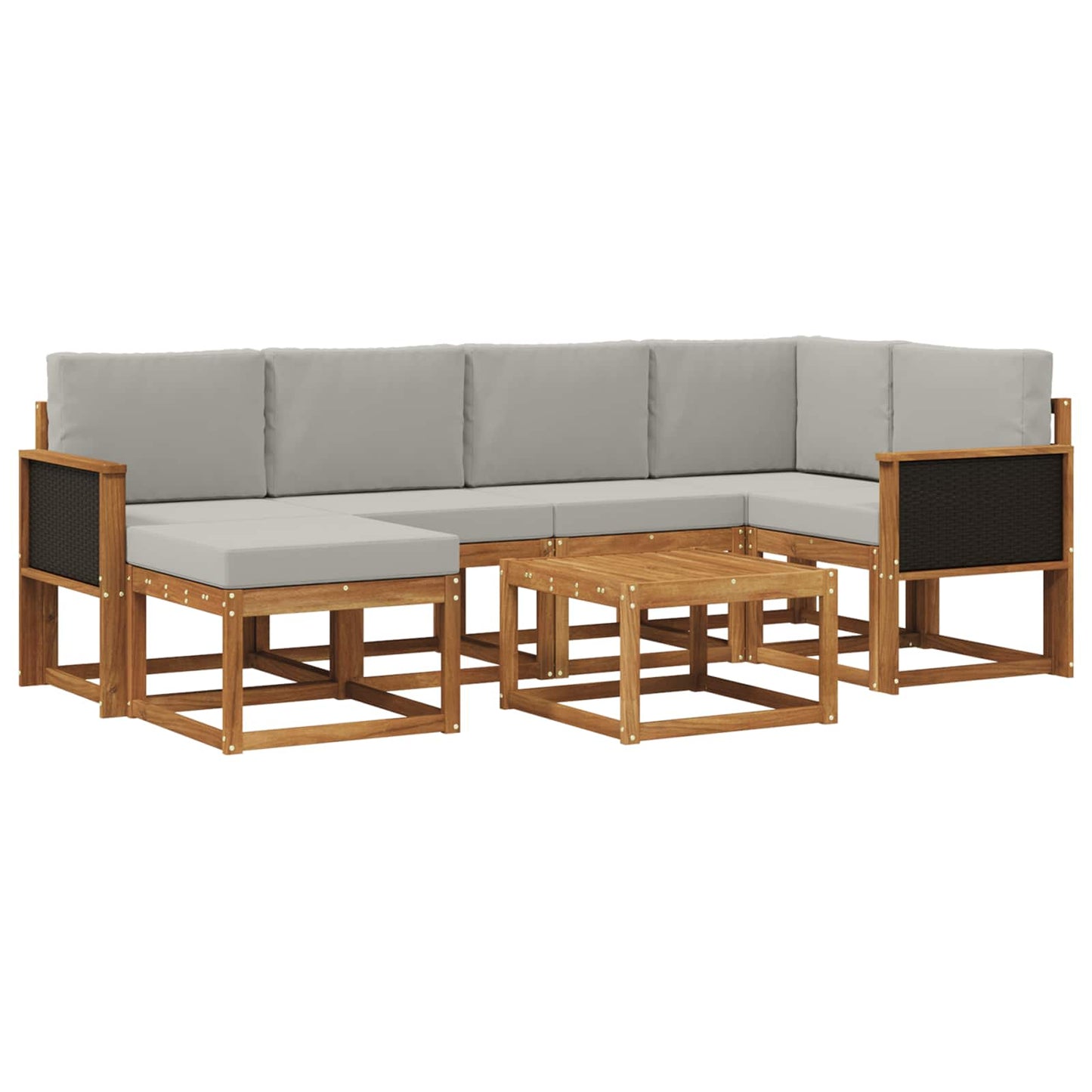 Buiten bankenset 7 pcs Naturel en lichtgrijs Massief Acaciahout is nu te koop bij PeponiXL, paradijselijk wonen!