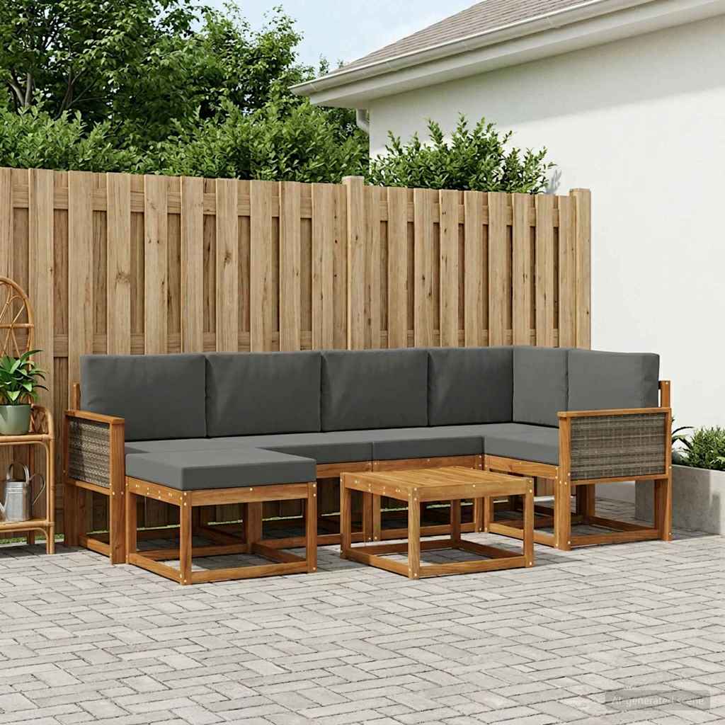 Buiten bankenset met kussen 7 pcs Natuurlijk en Antraciet is nu te koop bij PeponiXL, paradijselijk wonen!