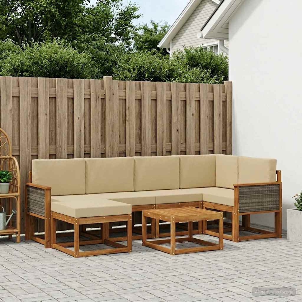 Buiten bankenset 7 pcs Natuurlijk en Beige Massief Acaciahout is nu te koop bij PeponiXL, paradijselijk wonen!