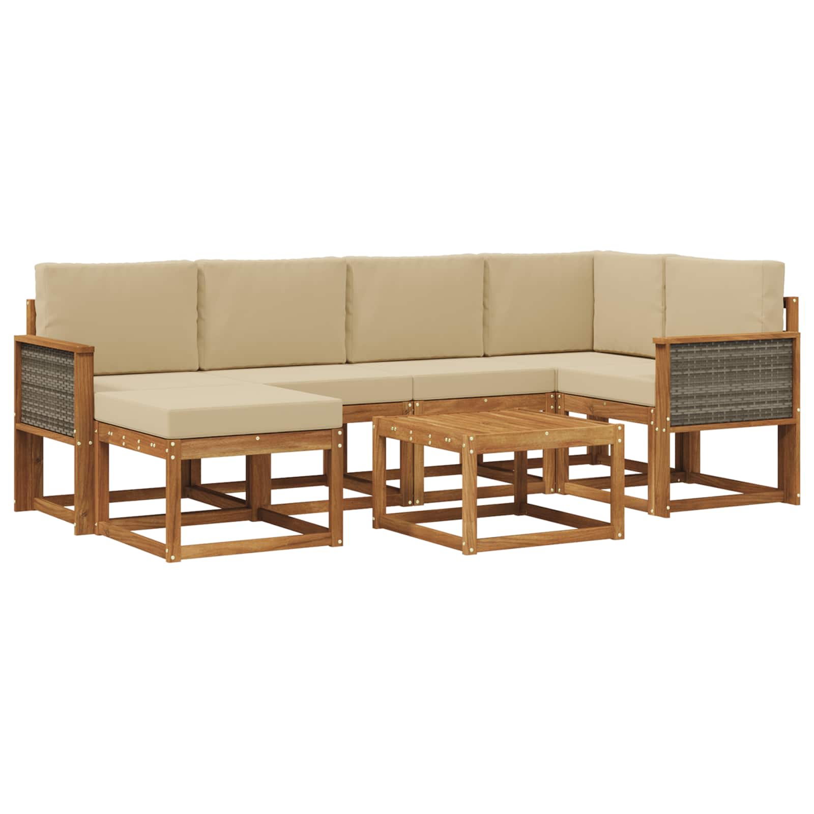 Buiten bankenset 7 pcs Natuurlijk en Beige Massief Acaciahout is nu te koop bij PeponiXL, paradijselijk wonen!