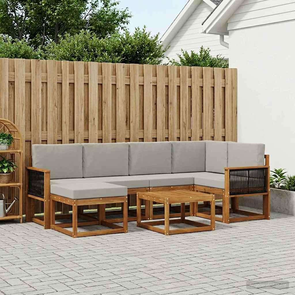 Buiten bankenset 7 pcs Naturel en lichtgrijs Massief Acaciahout is nu te koop bij PeponiXL, paradijselijk wonen!