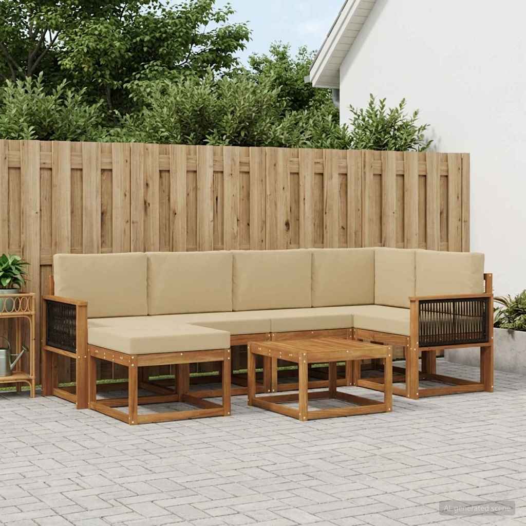 Buiten bankenset 7 pcs Natuurlijk en Beige Massief Acaciahout is nu te koop bij PeponiXL, paradijselijk wonen!