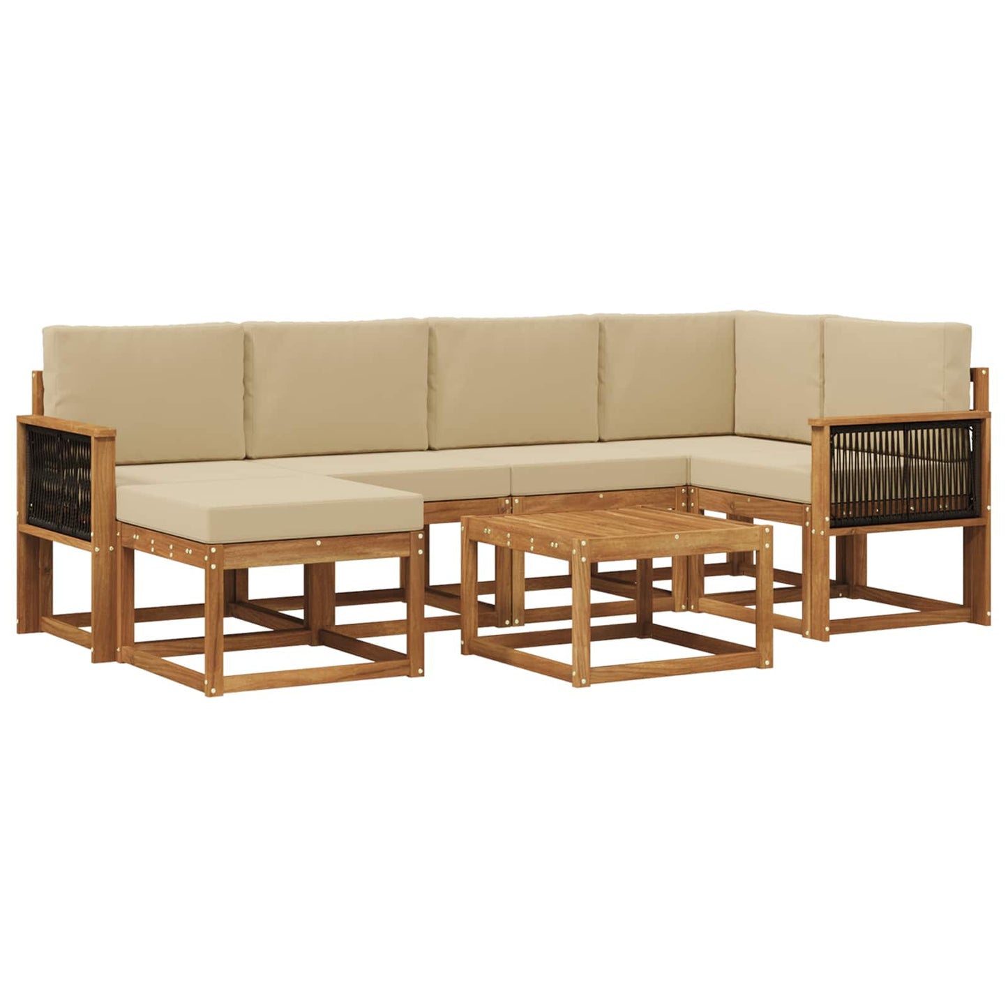 Buiten bankenset 7 pcs Natuurlijk en Beige Massief Acaciahout is nu te koop bij PeponiXL, paradijselijk wonen!