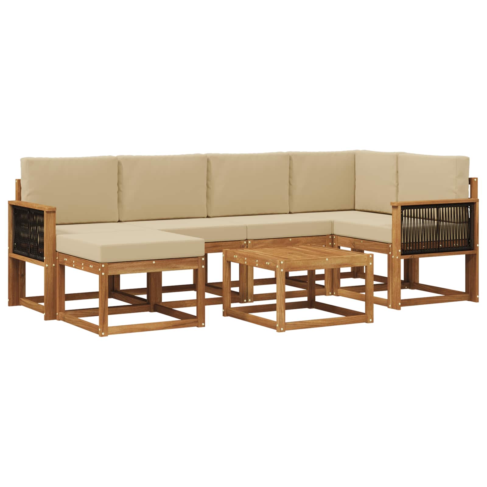 Buiten bankenset 7 pcs Natuurlijk en Beige Massief Acaciahout is nu te koop bij PeponiXL, paradijselijk wonen!