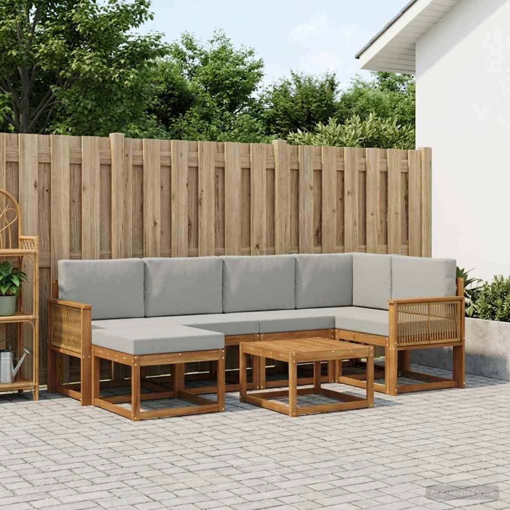 Buiten bankenset 7 pcs Naturel en lichtgrijs Massief Acaciahout is nu te koop bij PeponiXL, paradijselijk wonen!