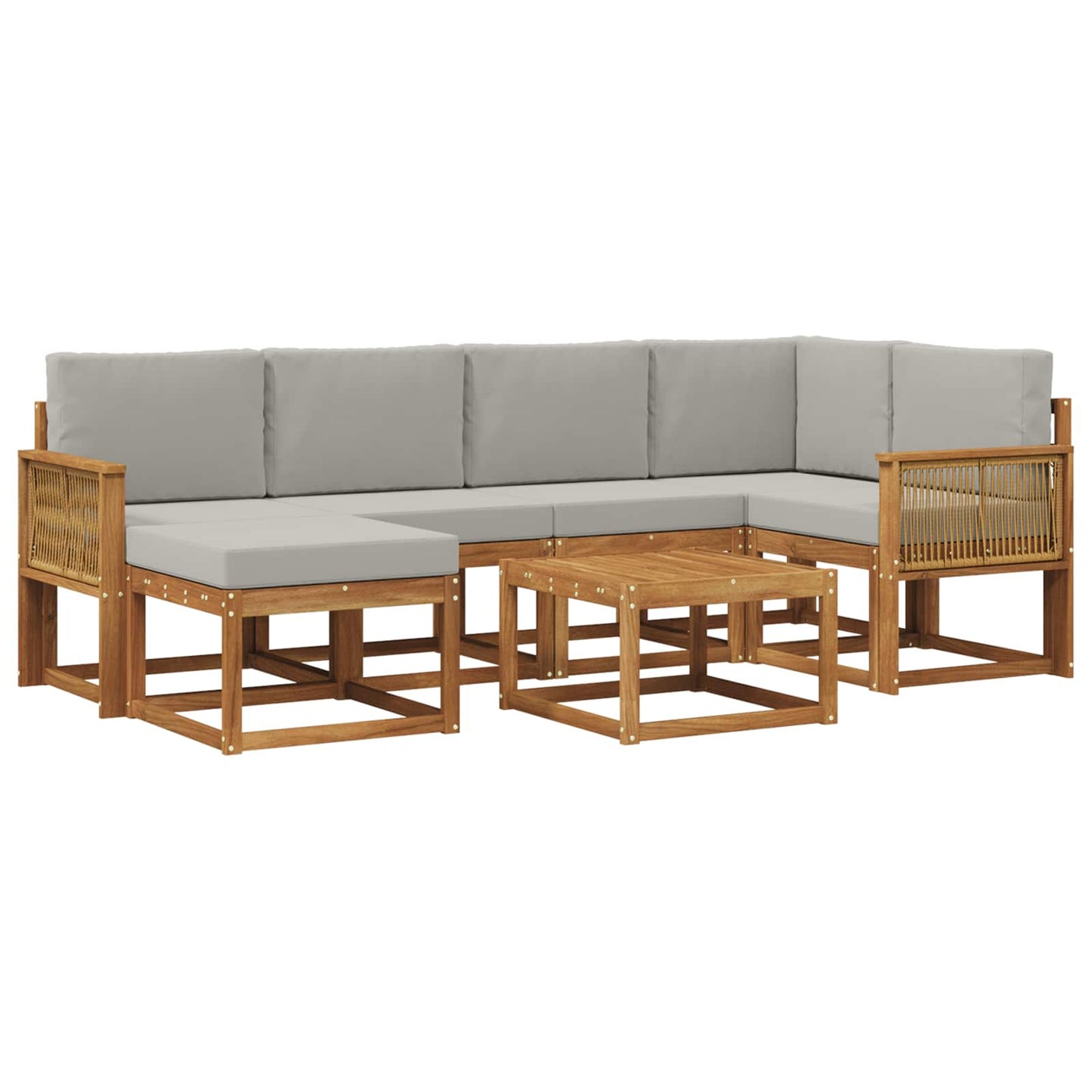 Buiten bankenset 7 pcs Naturel en lichtgrijs Massief Acaciahout is nu te koop bij PeponiXL, paradijselijk wonen!