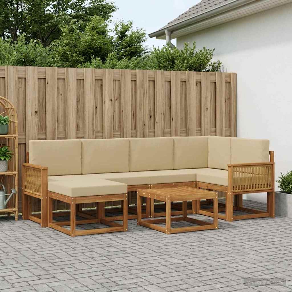 Buiten bankenset 7 pcs Natuurlijk en Beige Massief Acaciahout is nu te koop bij PeponiXL, paradijselijk wonen!