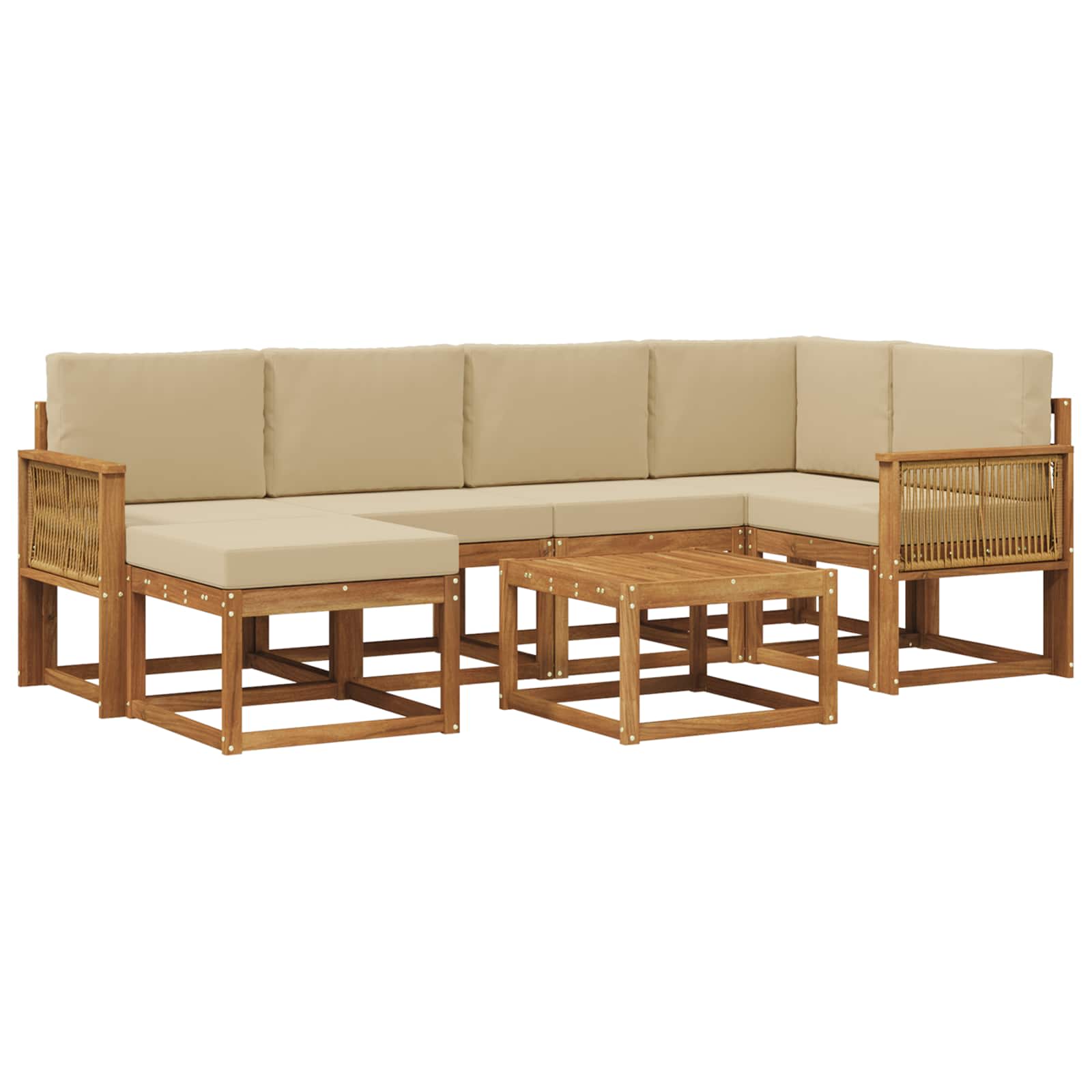 Buiten bankenset 7 pcs Natuurlijk en Beige Massief Acaciahout is nu te koop bij PeponiXL, paradijselijk wonen!