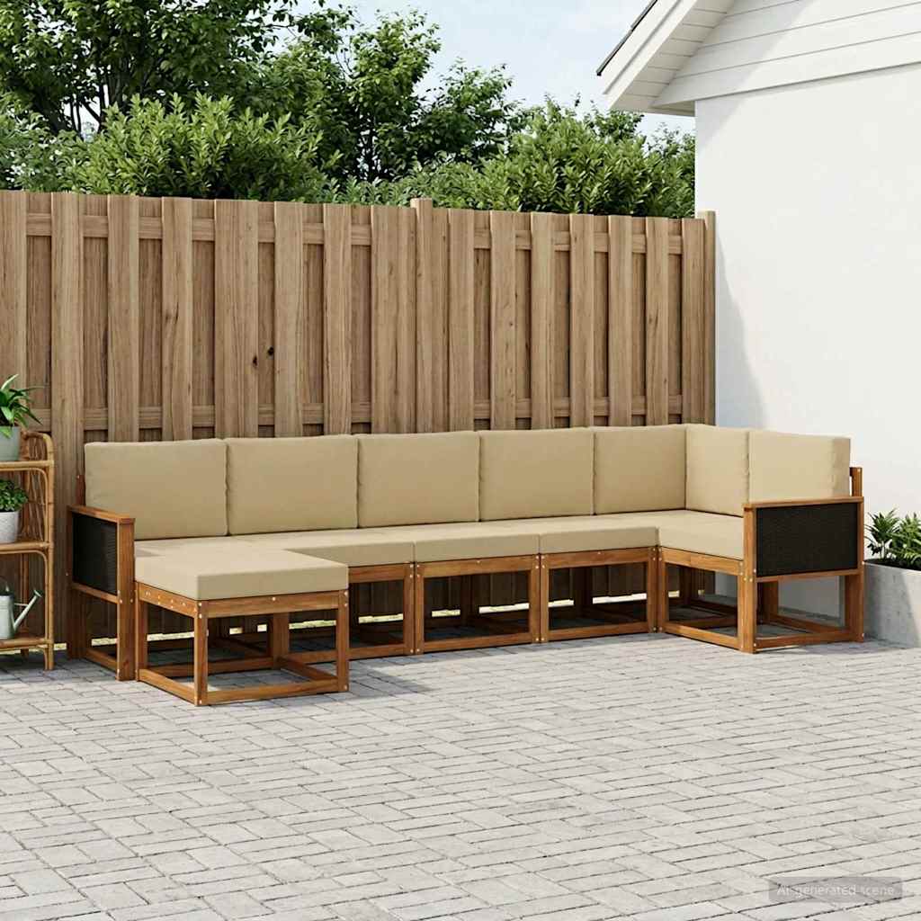 Buiten bankenset met kussen 7 pcs Natuurlijk en Beige Polyester is nu te koop bij PeponiXL, paradijselijk wonen!