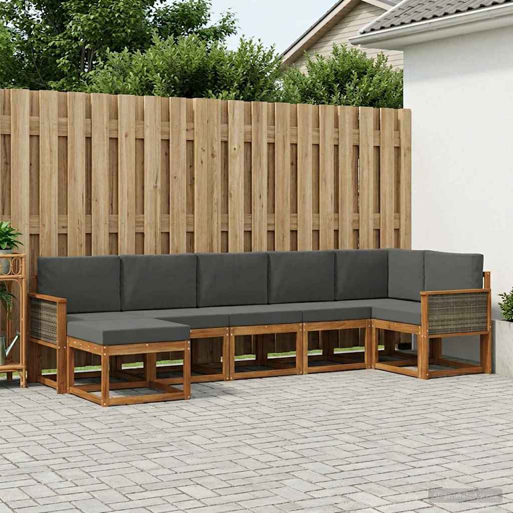 Buiten bankenset 7 pcs Natuurlijk en Antraciet Polyester is nu te koop bij PeponiXL, paradijselijk wonen!