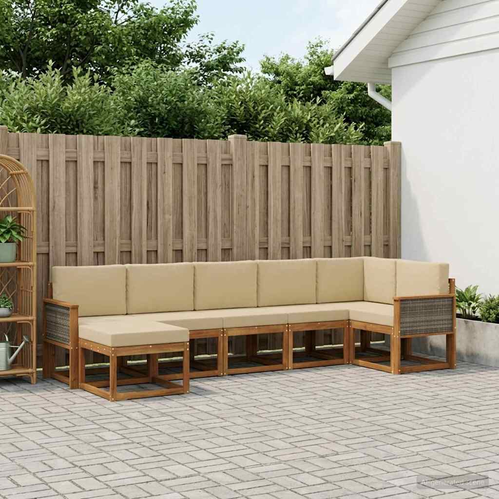 Buiten bankenset met kussen 7 pcs Natuurlijk en Beige Polyester is nu te koop bij PeponiXL, paradijselijk wonen!
