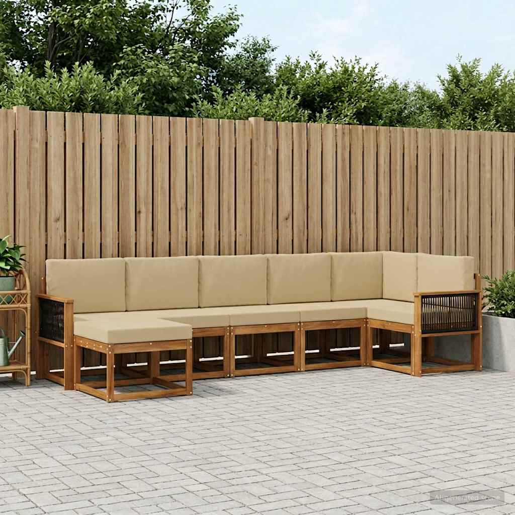 Buiten bankenset met kussen 7 pcs Natuurlijk en Beige Polyester is nu te koop bij PeponiXL, paradijselijk wonen!