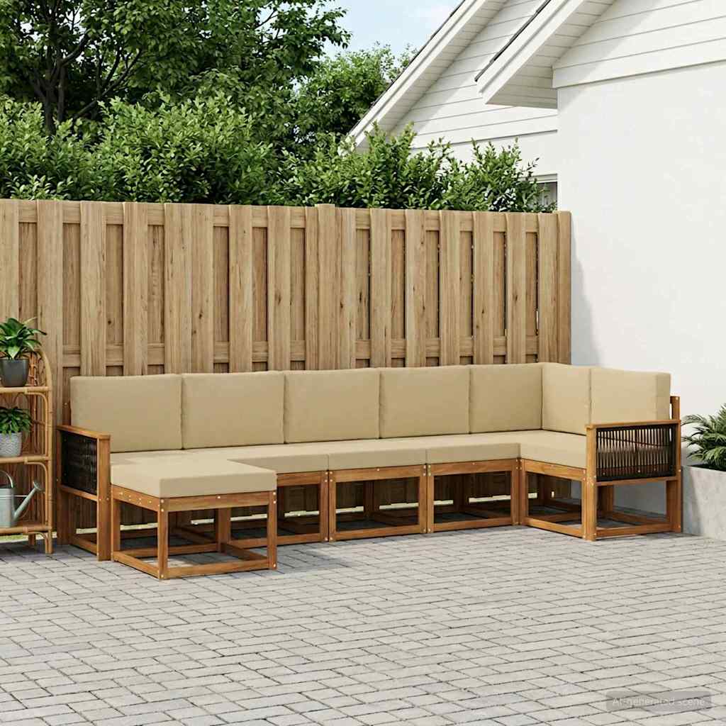 Buiten bankenset met kussen 7 pcs Natuurlijk en Beige Polyester is nu te koop bij PeponiXL, paradijselijk wonen!