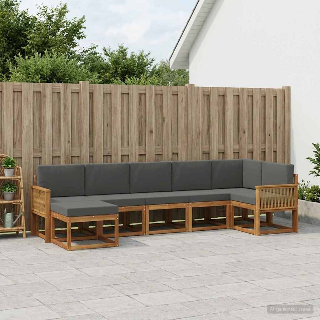 Buiten bankenset 7 pcs Natuurlijk en Antraciet Polyester is nu te koop bij PeponiXL, paradijselijk wonen!