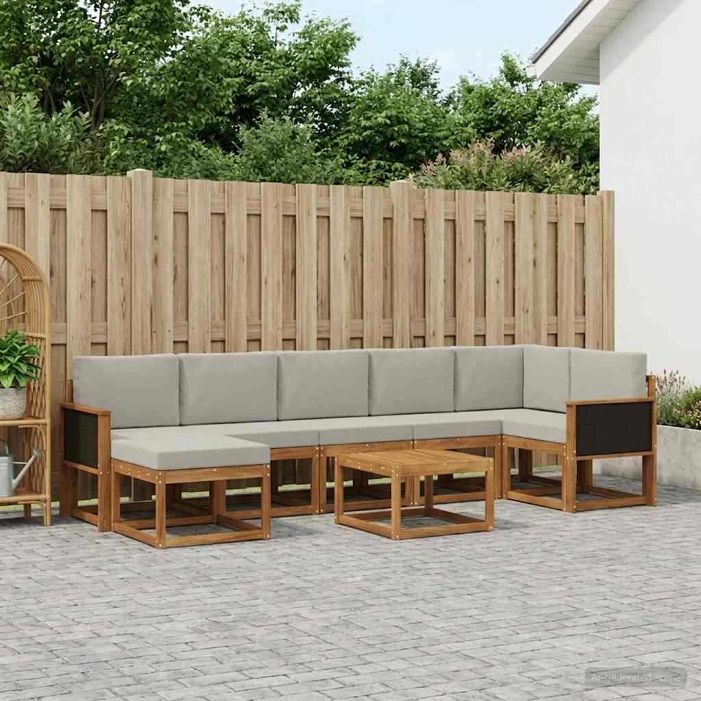 Buiten bankenset 8 pcs Naturel en lichtgrijs Polyester is nu te koop bij PeponiXL, paradijselijk wonen!