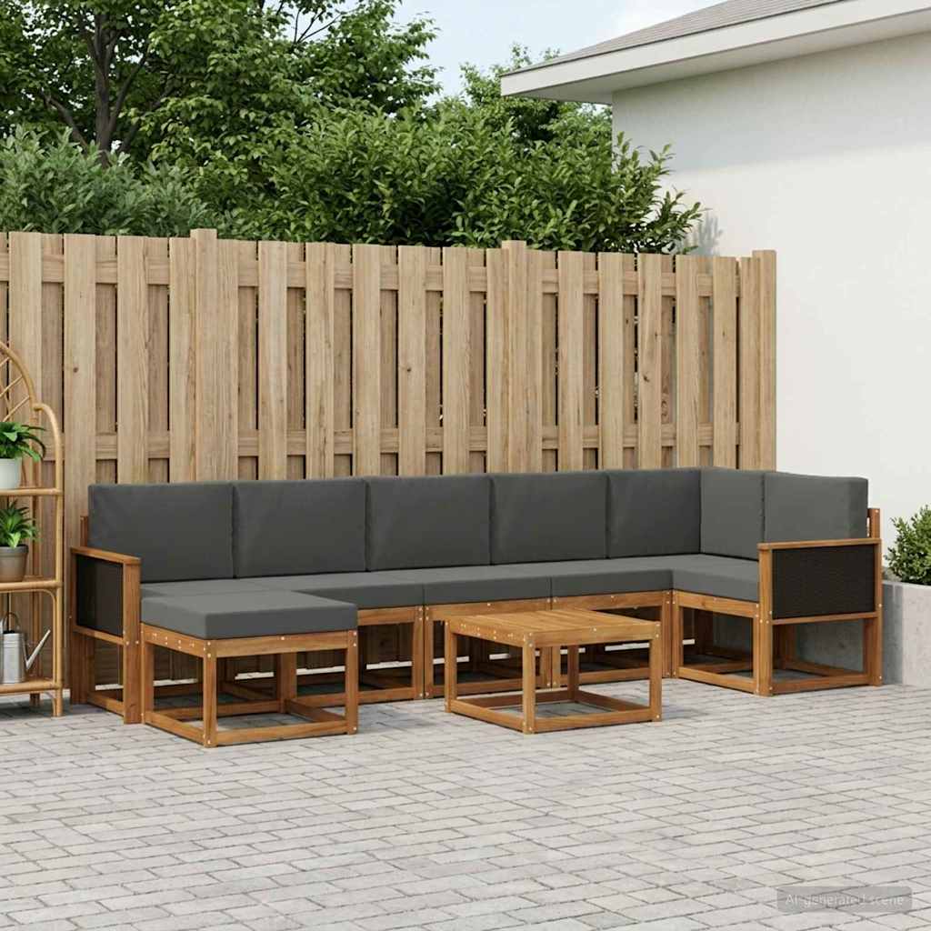 Buiten bankenset 8 pcs Natuurlijk en Antraciet Polyester is nu te koop bij PeponiXL, paradijselijk wonen!