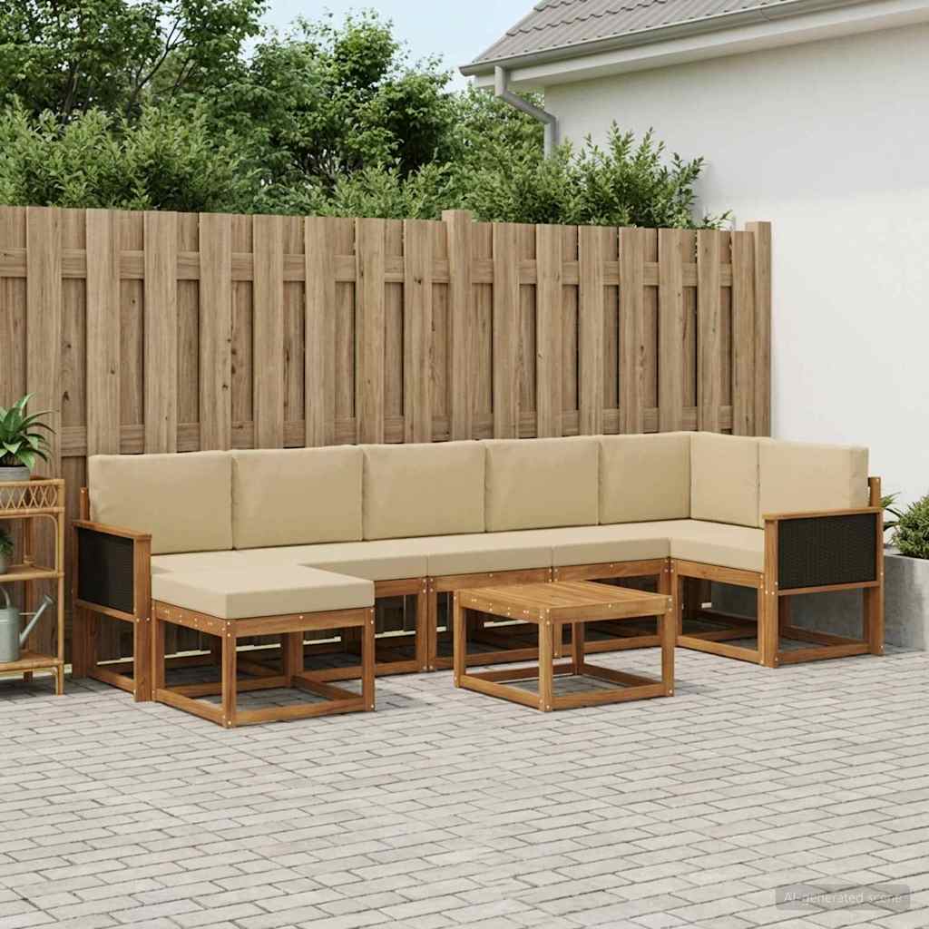 Buiten bankenset met kussen 8 pcs Natuurlijk en Beige Polyester is nu te koop bij PeponiXL, paradijselijk wonen!