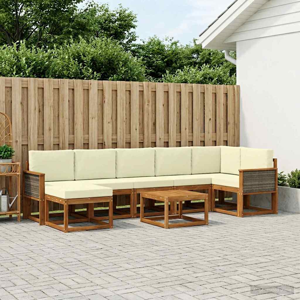 Buiten bankenset met kussen 8 pcs Natuurlijk en Crème Polyester is nu te koop bij PeponiXL, paradijselijk wonen!