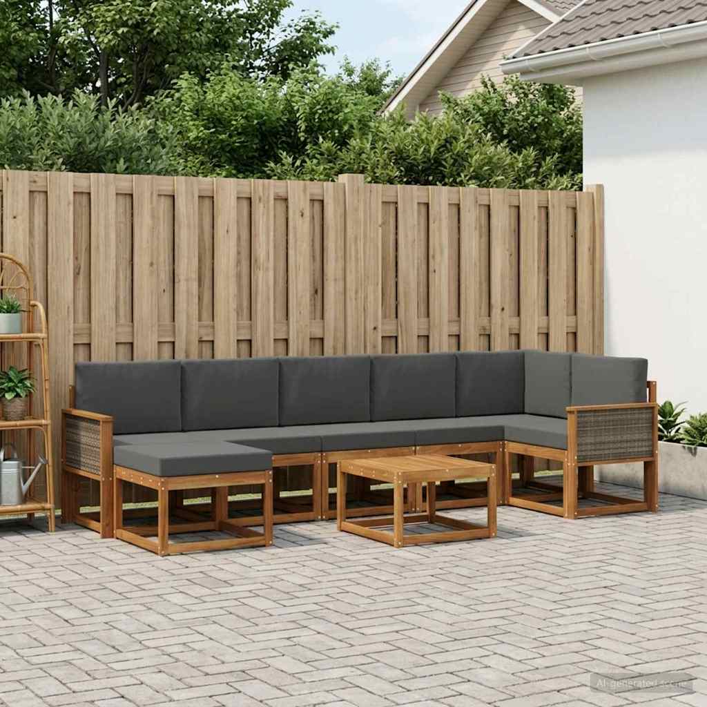 Buiten bankenset 8 pcs Natuurlijk en Antraciet Polyester is nu te koop bij PeponiXL, paradijselijk wonen!