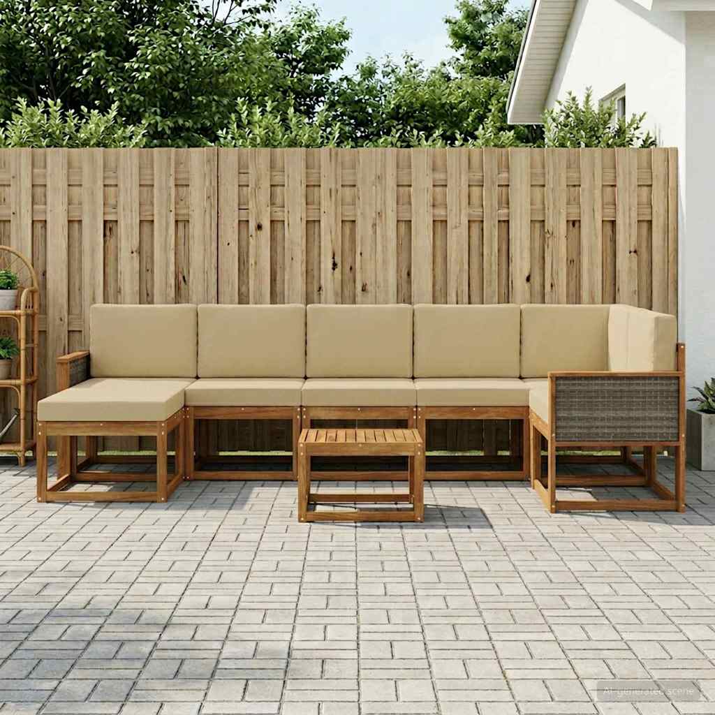 Buiten bankenset met kussen 8 pcs Natuurlijk en Beige Polyester is nu te koop bij PeponiXL, paradijselijk wonen!
