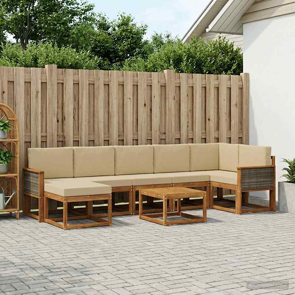 Buiten bankenset met kussen 8 pcs Natuurlijk en Beige Polyester is nu te koop bij PeponiXL, paradijselijk wonen!