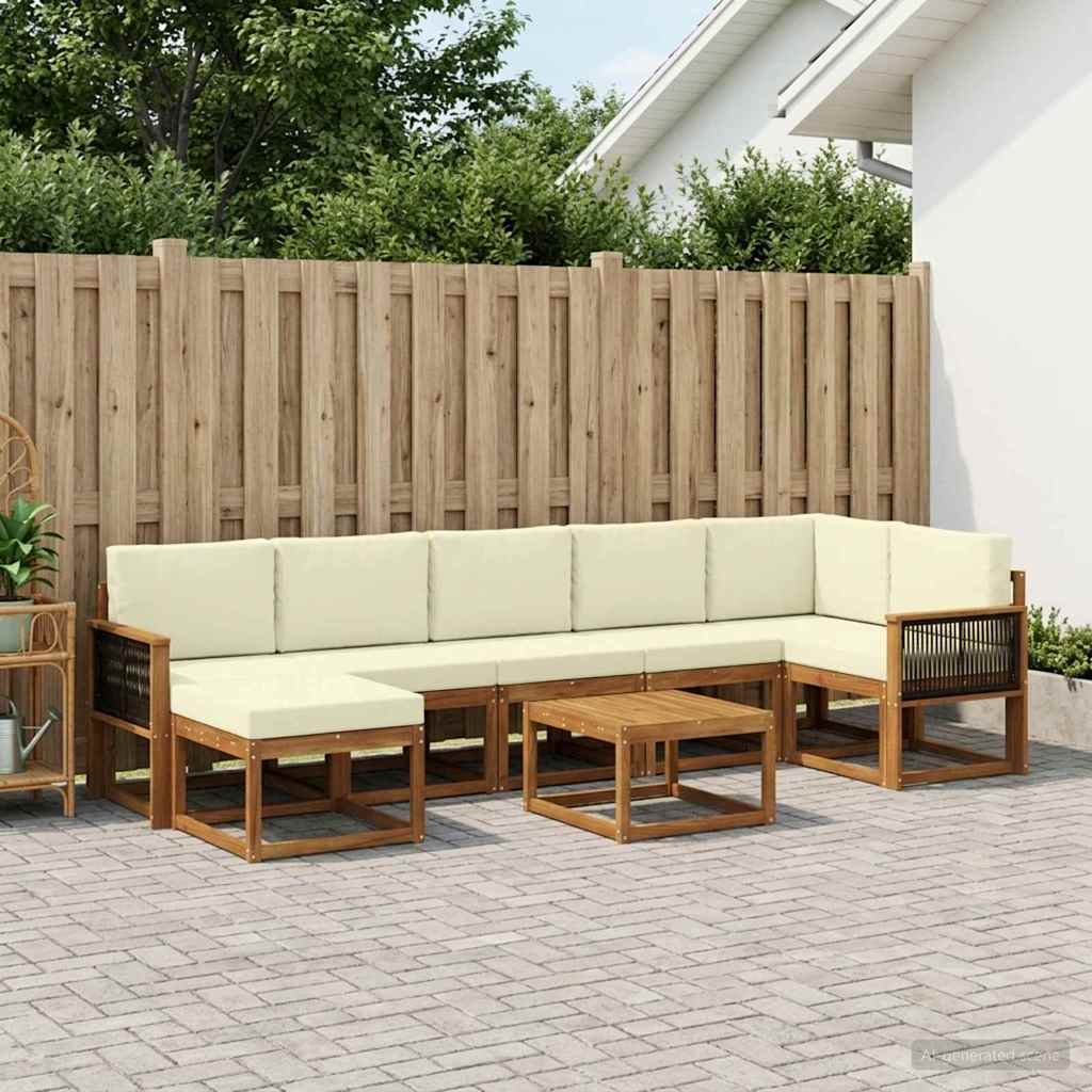 Buiten bankenset met kussen 8 pcs Natuurlijk en Crème Polyester is nu te koop bij PeponiXL, paradijselijk wonen!