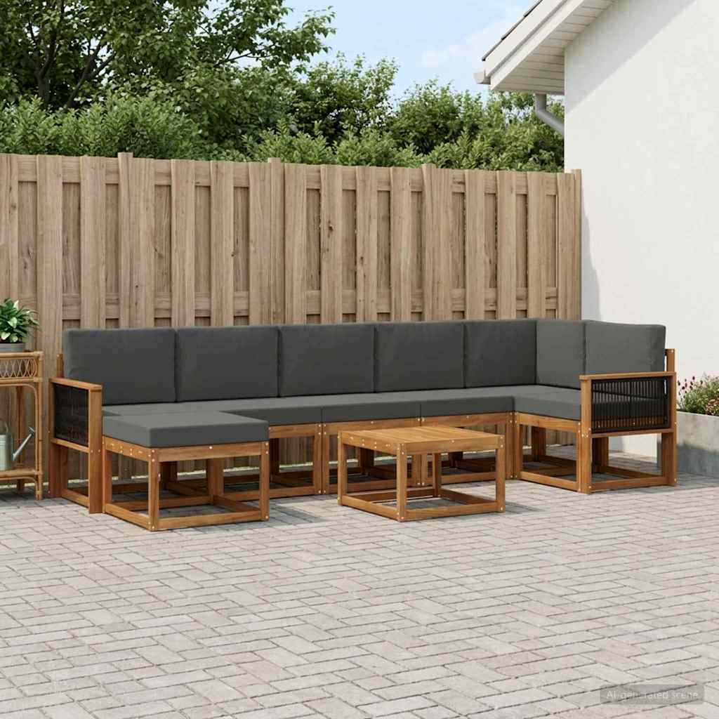 Buiten bankenset 8 pcs Natuurlijk en Antraciet Polyester is nu te koop bij PeponiXL, paradijselijk wonen!