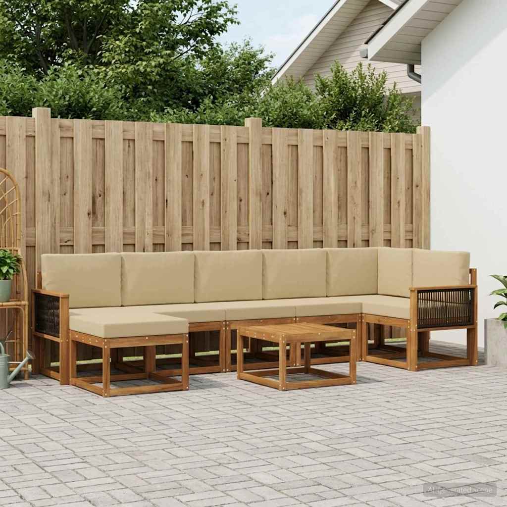 Buiten bankenset met kussen 8 pcs Natuurlijk en Beige Polyester is nu te koop bij PeponiXL, paradijselijk wonen!