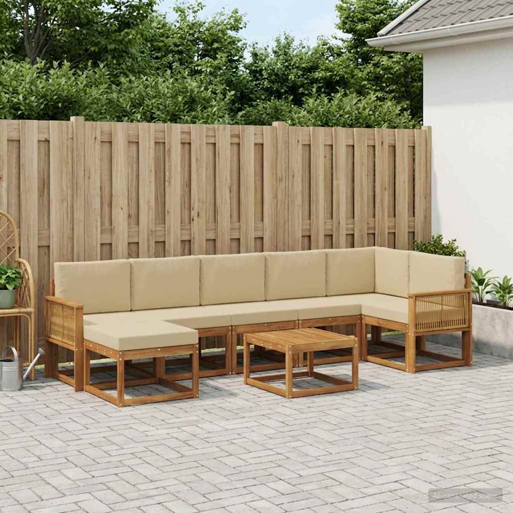 Buiten bankenset met kussen 8 pcs Natuurlijk en Beige Polyester is nu te koop bij PeponiXL, paradijselijk wonen!