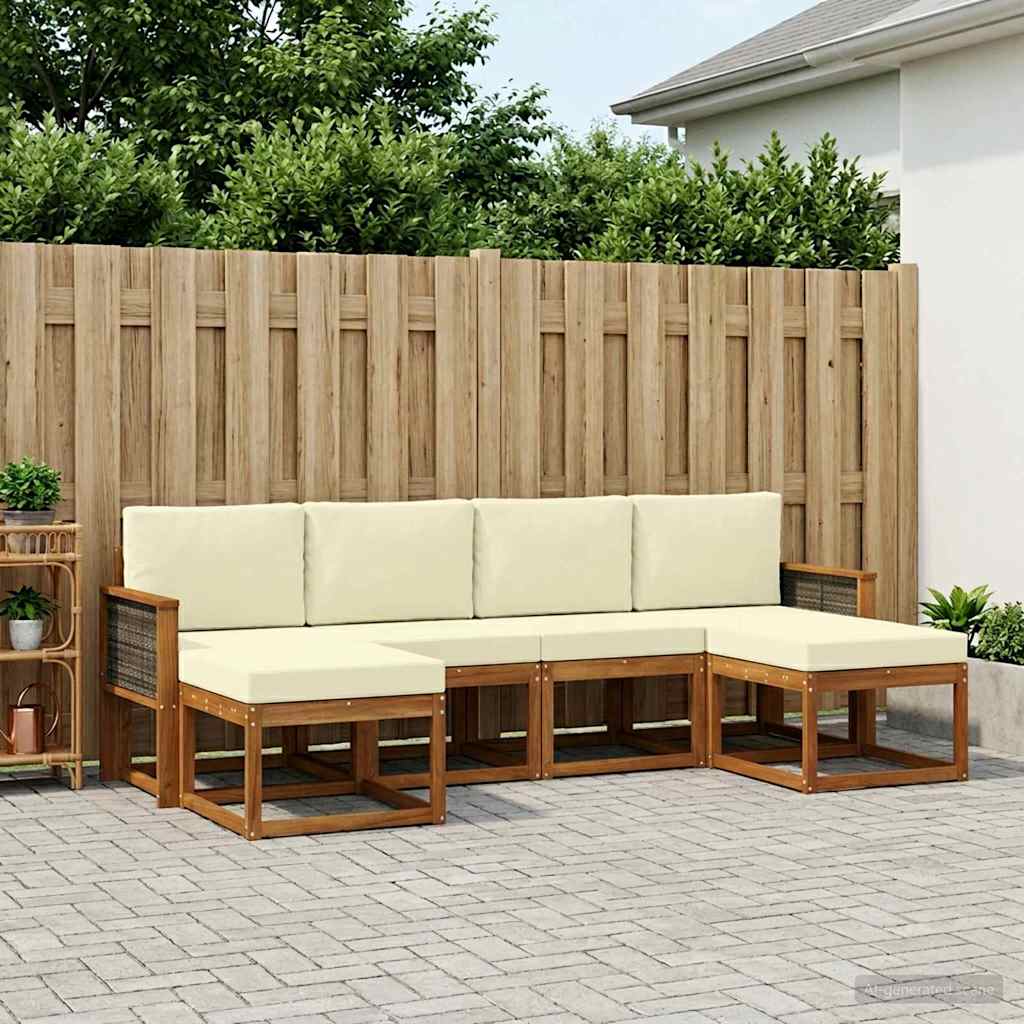 Buiten bankenset met kussen 6 pcs Natuurlijk en Crème Polyester is nu te koop bij PeponiXL, paradijselijk wonen!