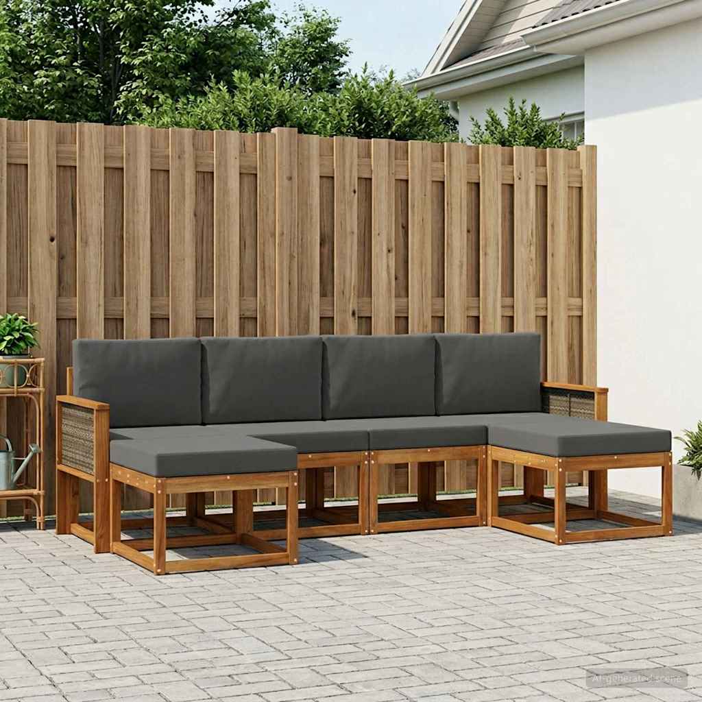 Buiten bankenset 6 pcs Natuurlijk en Antraciet Polyester is nu te koop bij PeponiXL, paradijselijk wonen!