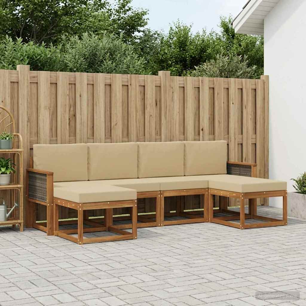 Buiten bankenset met kussen 6 pcs Natuurlijk en Beige Polyester is nu te koop bij PeponiXL, paradijselijk wonen!