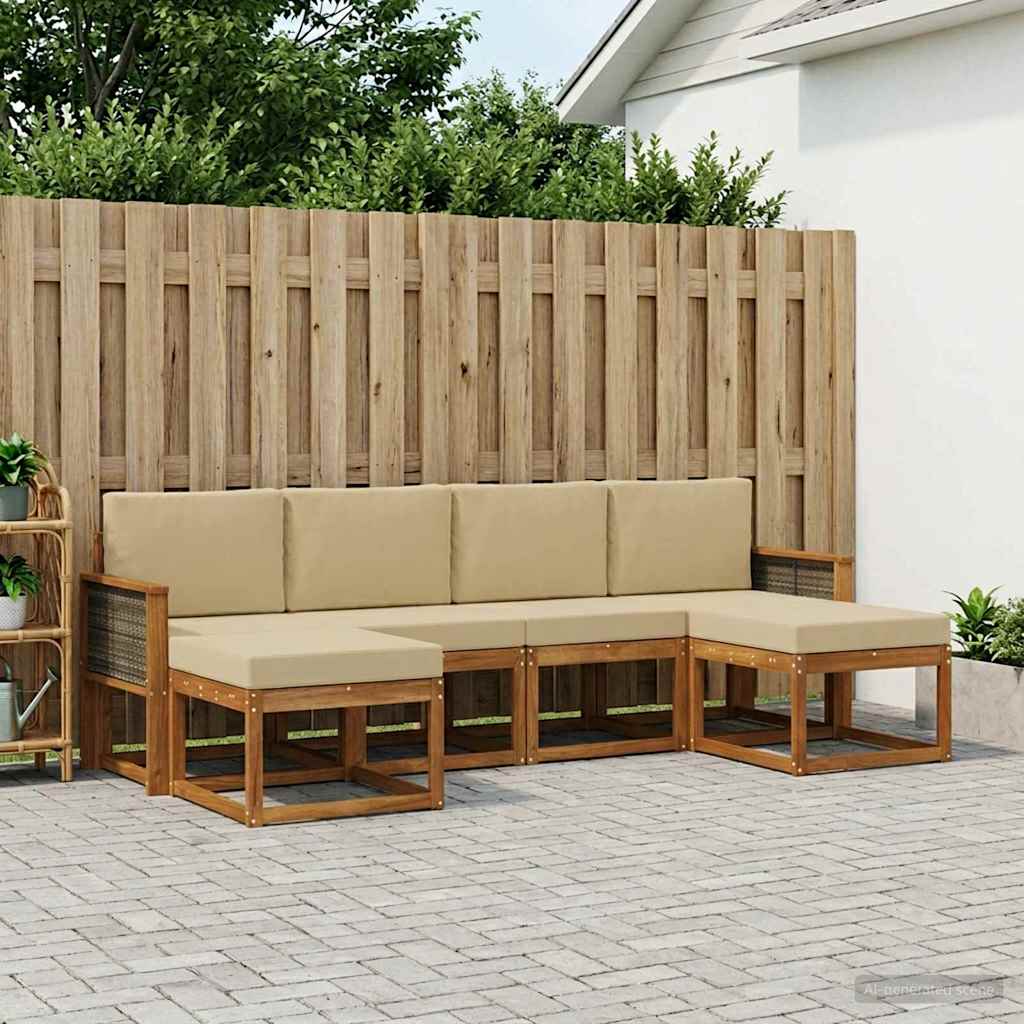 Buiten bankenset met kussen 6 pcs Natuurlijk en Beige Polyester is nu te koop bij PeponiXL, paradijselijk wonen!