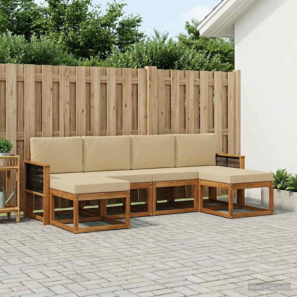 Buiten bankenset met kussen 6 pcs Natuurlijk en Beige Polyester is nu te koop bij PeponiXL, paradijselijk wonen!