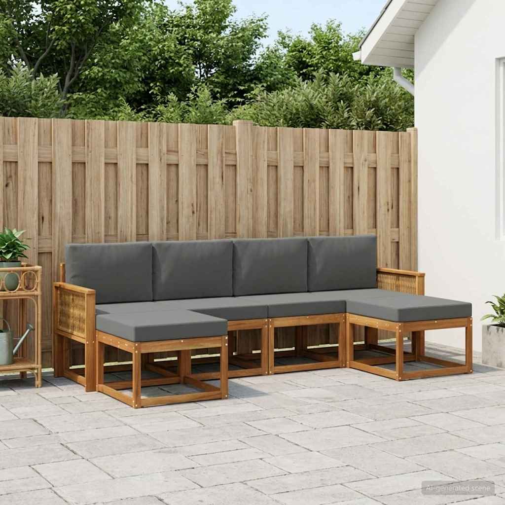 Buiten bankenset 6 pcs Natuurlijk en Antraciet Polyester is nu te koop bij PeponiXL, paradijselijk wonen!