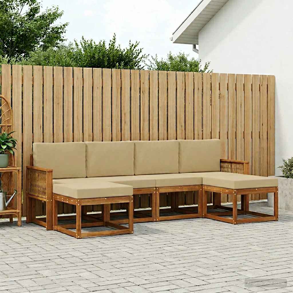 Buiten bankenset met kussen 6 pcs Natuurlijk en Beige Polyester is nu te koop bij PeponiXL, paradijselijk wonen!